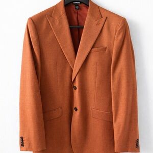 Express Slim Linen Blend Suit Jacket Rust Orange Burnt Orange 42S Summer Blazer
